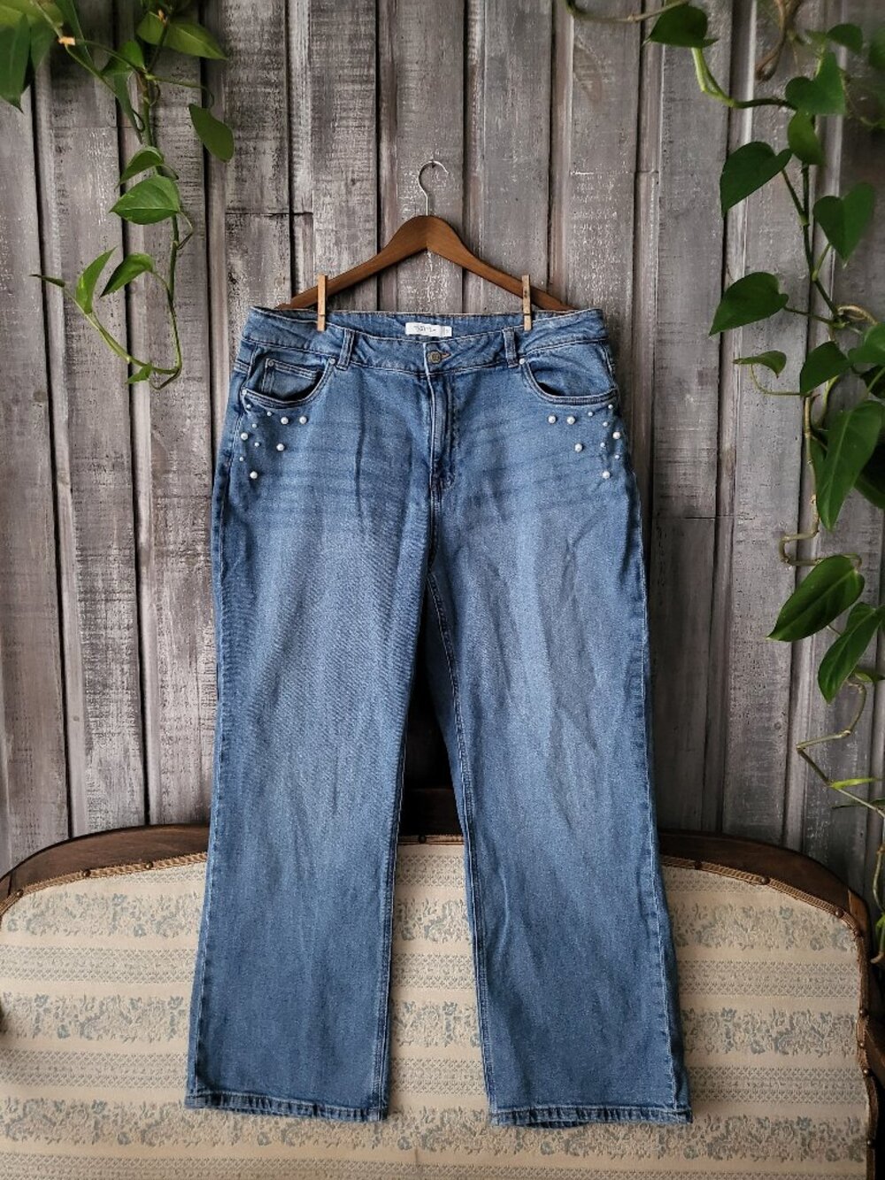 Pearl Embellished Wide Leg Crop Jeans Plus Size 20 NWOT